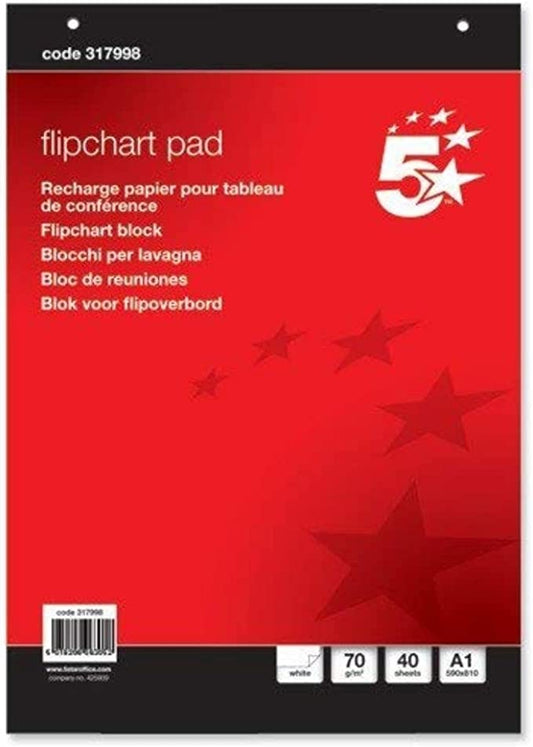 Flipchart Pad 40 Sheets A1 Plain, Pack 5